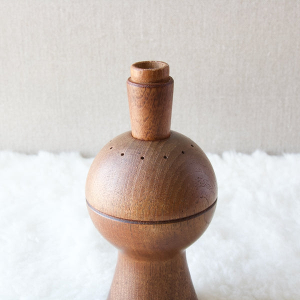 The plug stopper upside down on a rare gometric Scandinavian pepper mill design by Jens Harald Quistgaard, 1950s.